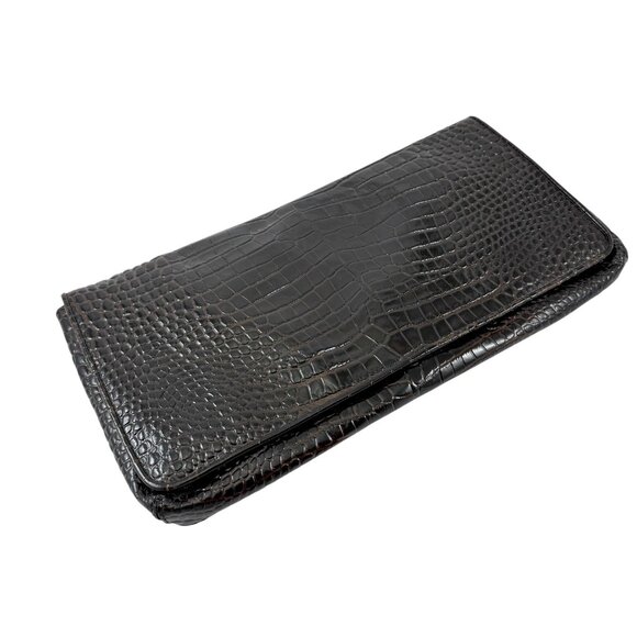 Cole Haan Moro Patent leather Embossed Croc Oversized Envelope Clutch Magnetic - Picture 1 of 8